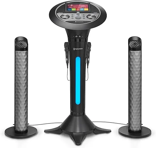 Singing Machine Portable WiFi Karaoke Machine for Adults, Black - Karaoke Pedestal with 7” Touchscreen Display, Built-In Karaoke Speaker, Bluetooth & Recorder - Karaoke System with 2 Wired Microphones