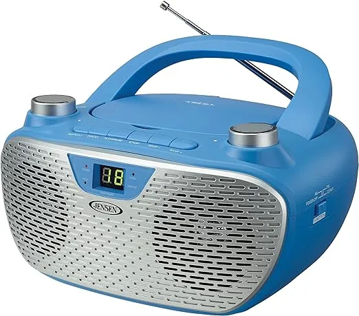 JENSEN CD-485-BL CD-485 1-Watt Portable Stereo CD Player with AM/FM Radio, Corded Electric (Blue)