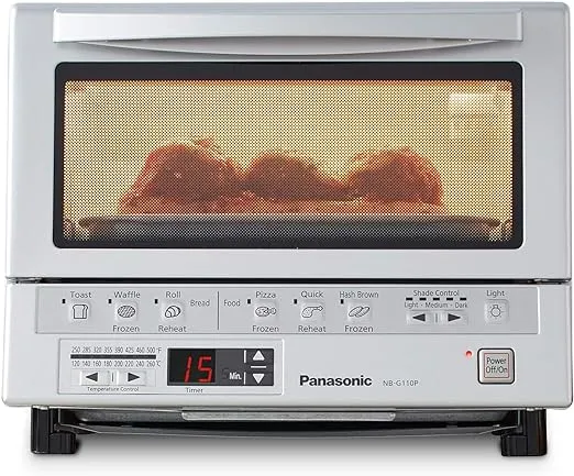 Panasonic Toaster Oven FlashXpress with Double Infrared Heating and Removable 9 Inner Baking Tray, 1300W, 12 x 13 x 10.25 inches, Silver