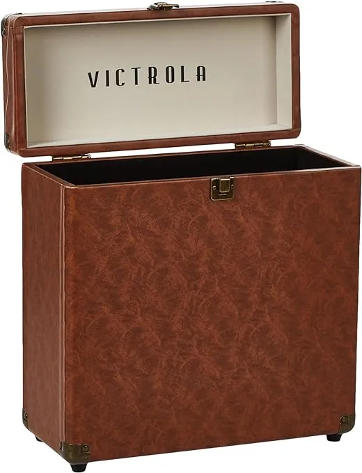 Victrola Vintage Vinyl Record Storage and Carrying Case, Fits all Standard Records - 33 1/3, 45 and 78 RPM, Holds 30 Albums, Perfect for your Treasured Record Collection, Brown (VSC-20-BRW)