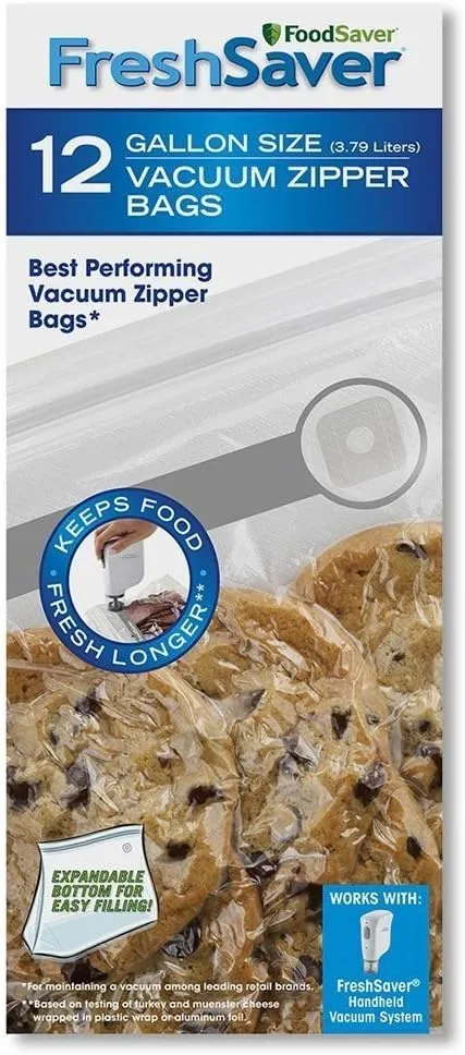 FoodSaver, 12 Count 1-Gallon Vacuum Zipper Bags, Multi