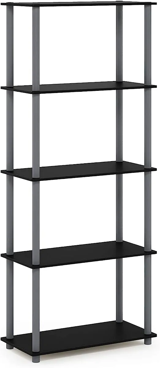 Furinno Turn-N-Tube 5-Tier Multipurpose Shelf / Display Rack / Storage Shelf / Bookshelf, Round Tubes, Black/Grey