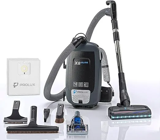 Prolux X8 Elite Canister Backpack Vacuum, HEPA Filtration, Tools for Every Cleaning Task on Any Surface, Illuminating LED Lights, Adjustable Straps