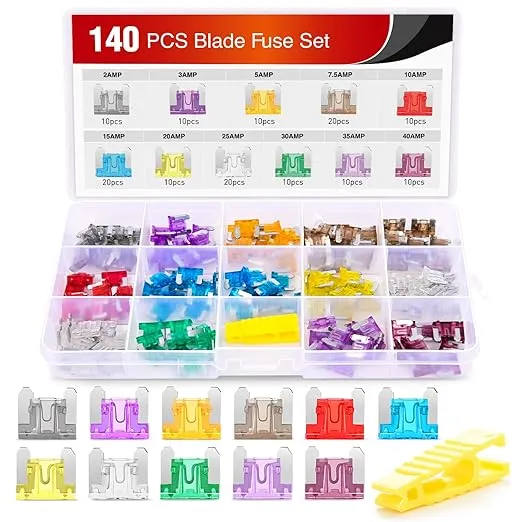 Nilight - 50014R 140pcs Low Profile Mini Blade Fuse Assortment, 2A 3A 5A 7.5A 10A 15A 20A 25A 30A 35A 40A Mini Blade Fuses for Car Boat Truck SUV Automotive