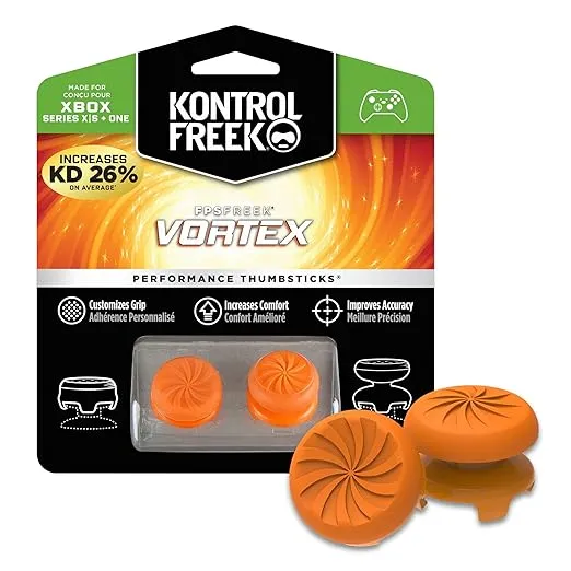 KontrolFreek FPS Freek Vortex for Xbox One and Xbox Series X Controller | Performance Thumbsticks | 1 High-Rise Convex, 1 Mid-Rise Concave | Orange