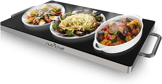 NutriChef Large Electric Warming Tray | 20" x 12" Hot Plate | Ideal for Buffets, Restaurants, Parties, & Home Dinners - Glass Top Keeps Food Hot - Perfect for Events | Heats your food to 200°F