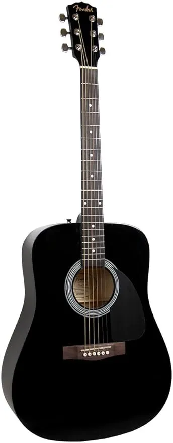 Fender FA-115 Dreadnought Acoustic Guitar Pack, with 2-Year Warranty, Black, with Gig Bag and Accessories