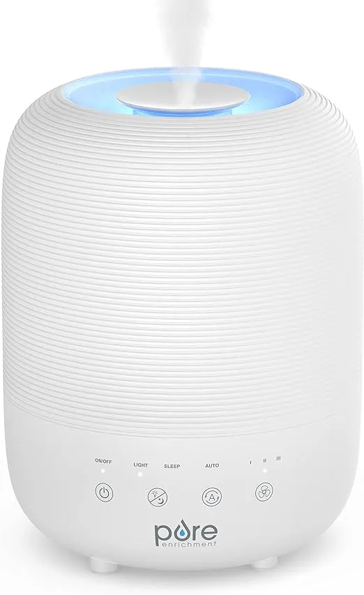 Pure Enrichment HUME Sense Top Fill Humidifier -Auto Mode Humidity Sensor, 3 Mist Settings, Patented Magnetic Suspension, Optional Night Light, Optional Aromatherapy, Sleep Mode & Auto Shut-Off