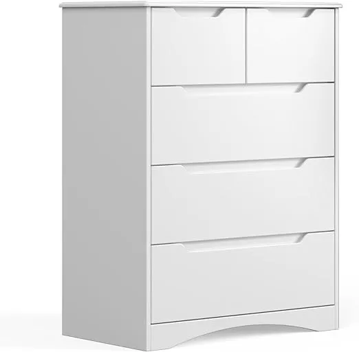 Gizoon 5 Drawers Chest, White Dresser for Bedroom with Large Storage Capacity, Chest of Drawers with Embedded Handle, Sturdy Anti-Tripping Device for Hallway, Office, Living Room