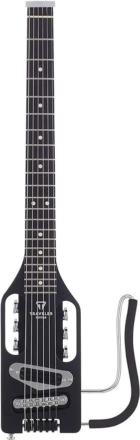 Traveler Guitar Ultra-Light Matte Black Electric Guitar | Small Electric Guitar with Removable Lap Rest | Full 24 3/4" Scale Travel Guitar | Portable Mini Guitar | Headless Guitar with Custom Gig Bag