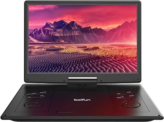 BOIFUN 15.7" Portable DVD Player with 14.1" Large HD Screen, 6 Hours Rechargeable Battery, Support Sync TV, USB, SD Card and Multiple Disc Formats, Dual Speaker, Rich Matte Black