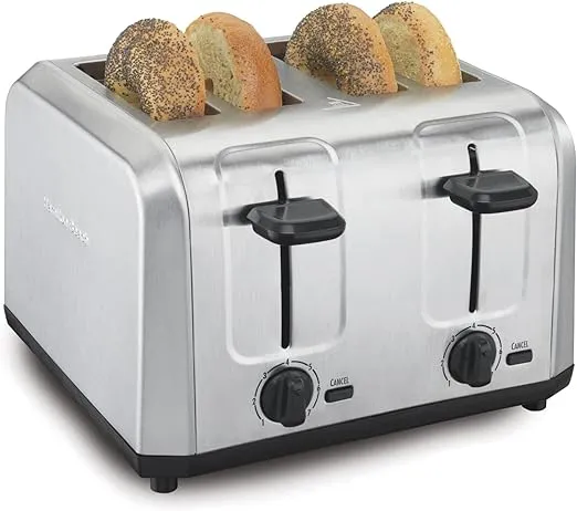 Hamilton Beach 4 Slice Toaster with Extra Wide Slots for Bagels, Shade Selector, Toast Boost, Slide-Out Crumb Tray, Auto-Shutoff and Cancel Button, Brushed Stainless Steel (24910)