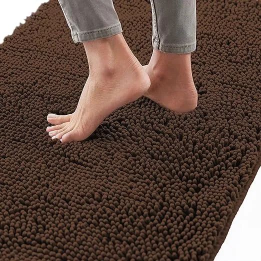 Gorilla Grip Bath Rug Mat 24x17, Thick Soft Absorbent Chenille, Rubber Backing Quick Dry Microfiber Mats, Machine Washable Rugs for Shower Floor, Bathroom Runner Bathmat Accessories Decor, Brown