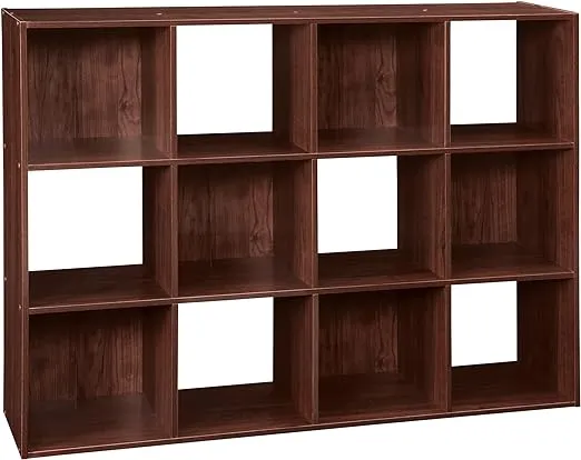 ClosetMaid Cubeicals 12 Cube Storage Shelf Organizer Bookshelf, Stackable, Vertical or Horizontal, Easy Assembly, Wood, Dark Cherry Finish