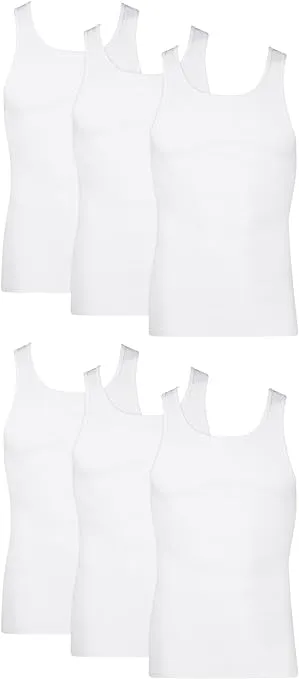 Hanes Men's Cotton Tank Undershirts Pack, Moisture-Wicking Ribbed Tanks, Lightweight Cotton Tank Undershirts, 6-Pack