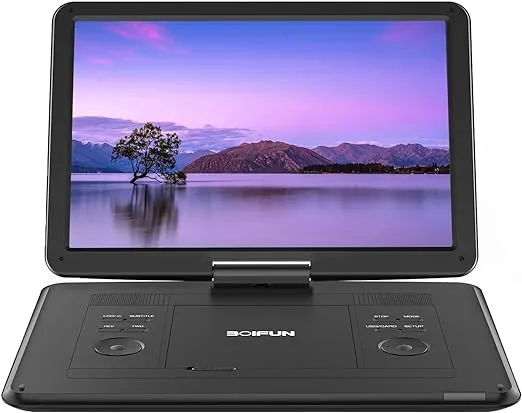 17.5" Portable DVD Player with 15.6" Large HD Screen, 6 Hours Rechargeable Battery, Support USB/SD Card/Sync TV and Multiple Disc Formats, High Volume Speaker,Black