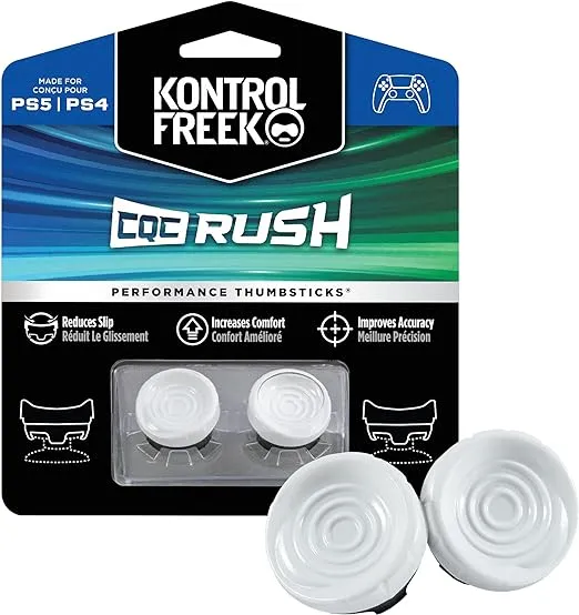 KontrolFreek CQC Rush for PlayStation 4 (PS4) and PlayStation 5 (PS5) Controller | Performance Thumbsticks | 2 Mid-Rise Concave | White