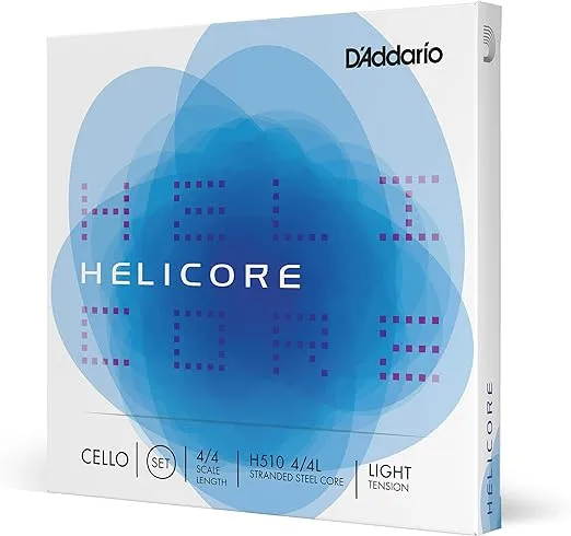 D'Addario H510 Helicore Cello String Set, 4/4 Scale Light Tension (1 Set)– Stranded Steel Core for Optimum Playability and Clear, Warm Tone – Versatile and Durable – Sealed Pouch Prevents Corrosion