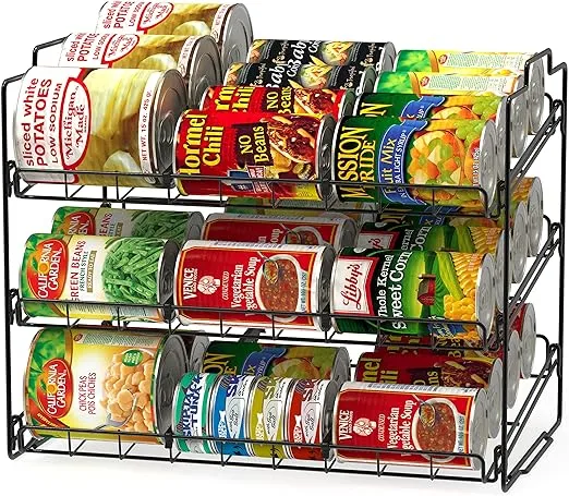 Deco Brothers Stackable Can Rack Organizer for Kitchen and Pantry, 3 Tier, Black