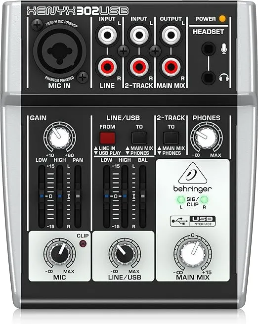 Behringer XENYX 302USB Premium 5-Input Mixer with Mic Preamp and USB/Audio Interface