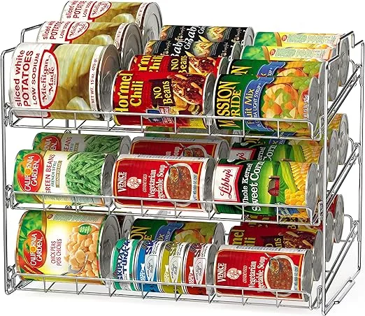 Deco Brothers Stackable Can Rack Organizer for Kitchen and Pantry, Holds Upto 36 Cans, Chrome Finish