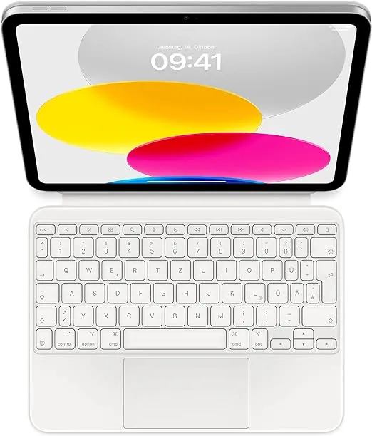 Apple Magic Keyboard Folio: iPad Keyboard and case for iPad (10th Generation), Detachable Two-Piece Design That attaches magnetically, Built-in trackpad, German – White