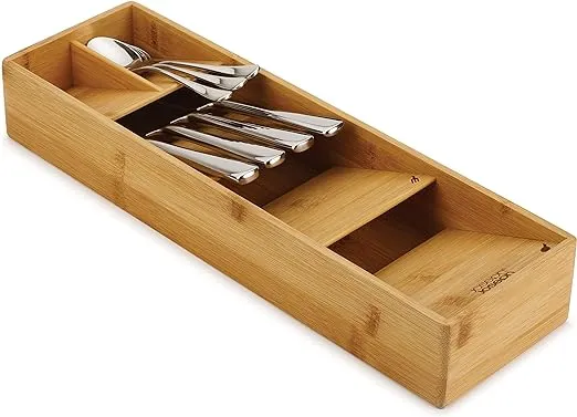 Joseph Joseph DrawerStore Compact Utensil Organizer For Kitchen Drawer Silverware, Flatware Tray, Small, Bamboo