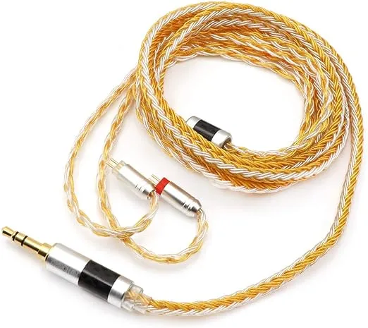 Linsoul Tripowin Zonie IEM Cable, 16 Core Silver Plated Earphone Upgraded Cords, SPC in Ear Monitor Cable for 7hz Zero:2 Kiwi Ears Orchestra Lite Cadenza Hype4 Supermix4(2pin 0.78mm, 3.5mm)(Gold)