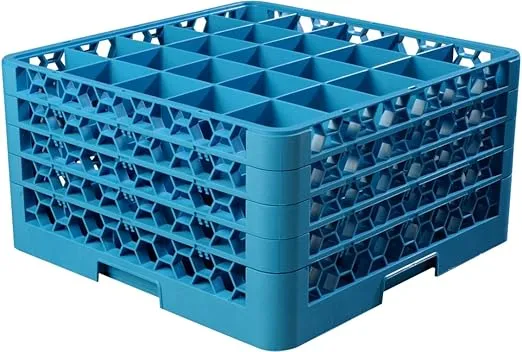 Carlisle FoodService Products RG25-414 OptiClean 25 Compartment Glass Rack with 4 Extenders, 10.3", Polypropylene, Blue