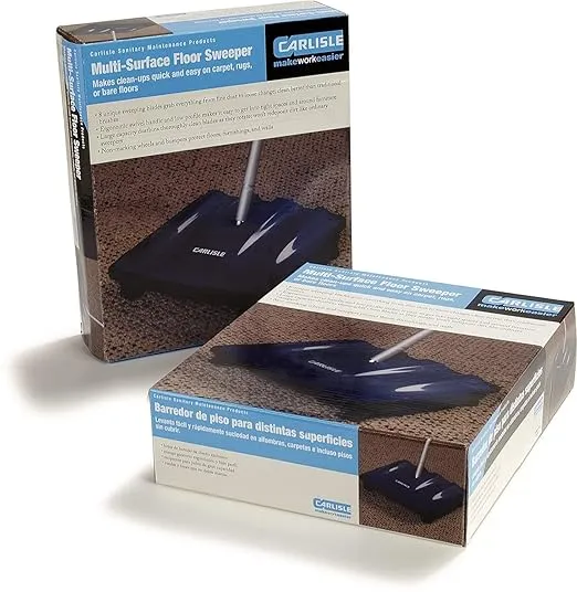 Carlisle FoodService Products Duo-Sweeper Rubberized Carpet and Floor Sweeper – Efficient Manual Cleaning for Restaurants with Low Pile Carpets (Pack of 4)