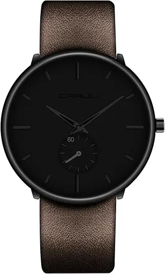 Mens Watches Ultra-Thin Minimalist Waterproof-Fashion Wrist Watch for Men Unisex Dress with Leather Band