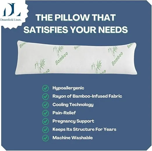 DreamField Linen Rayon of Bamboo Body Pillow for Adults - [Adjustable] Shredded Memory Foam Long Cooling Pillows, Removable and Washable Hypoallergenic Cover with Zipper