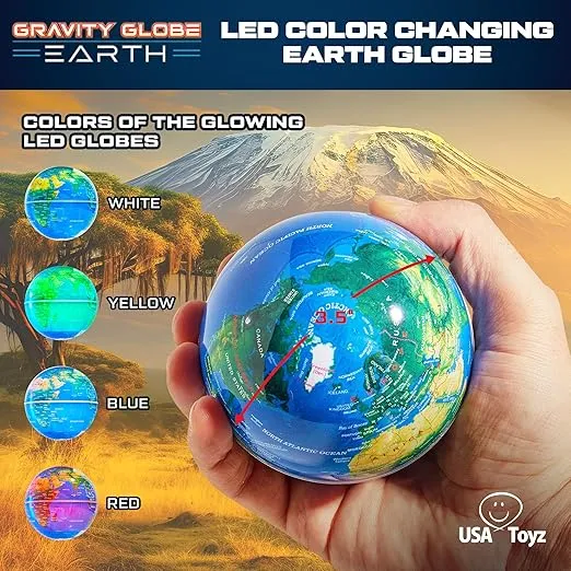 USA Toyz Gravity Globe Earth Ball and C Frame Set - Magnetic Levitating Globe Lamp with Multicolor LED Lights, Spinning Rotating Floating Globe for Desk, Stand Compatible with USA Toyz Gravity Planets