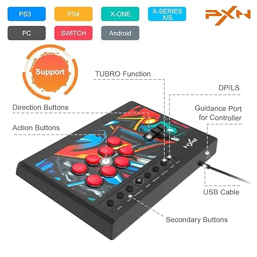 PXN X8 Arcade Stick - Fight Stick Joystick with Turbo and Green Axis Mechanical Buttons Game Controller Joystick for Xbox one, Xbox series s/x, PC, PS4, Switch, Android, PS3