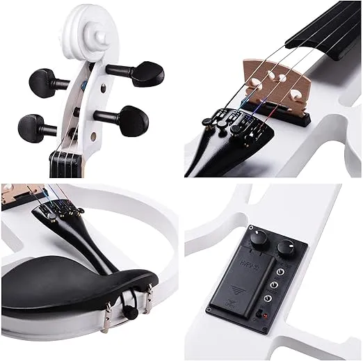 AW 4/4 Electric Violin Full Size Wood Silent Fiddle Musical Instrument Fittings Headphone White