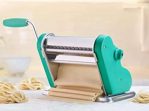 PASTALINDAClassic 200 Pasta Maker Machine, 20 cm Wide Rollers, 9 Thickness Positions, 2 Cutting Positions, Stainless Steel. Includes Reinforced Hand Crank And Two Clamps (Green)