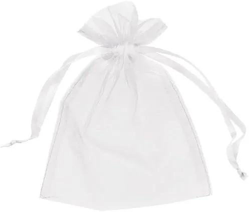 Elegant White Organza Bags - 4" x 3" (24 Pcs.) - Multipurpose Gift Pouches with Drawstring, Perfect for Weddings, Parties & Events