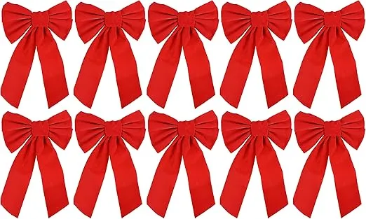 Red Velvet Christmas Bow 9-inch X 16-inch, 10 Pack of Holiday Bows