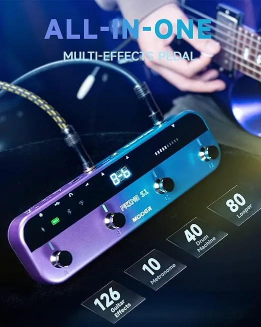 MOOER S1 Multi-Effects Processor, Stereo Electric Guitar Pedals with Wireless Footswitch Controller 2 IN 1 126 Guitar Effects Tuner 10 Metronome 40 Drum Machine 80s Looper OTG USB Recording