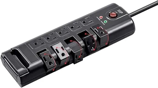 Monoprice 10 Outlet Rotating Surge Protector Power Block / Strip - 8 Feet - Black | 2880 Joules, Heavy Duty Cord