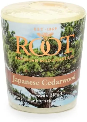 Root Candles 20-Hour Scented Beeswax Blend Votive Candles, 18-Count, Japanese Cedarwood