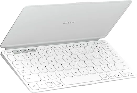 Logitech Keys-to-GO 2 Portable Bluetooth Tablet Keyboard with Built-in Cover, Slim & Compact Wireless Keyboard for Windows, Android, Linux, iPad, iPhone, Mac, Apple TV - Pale Grey