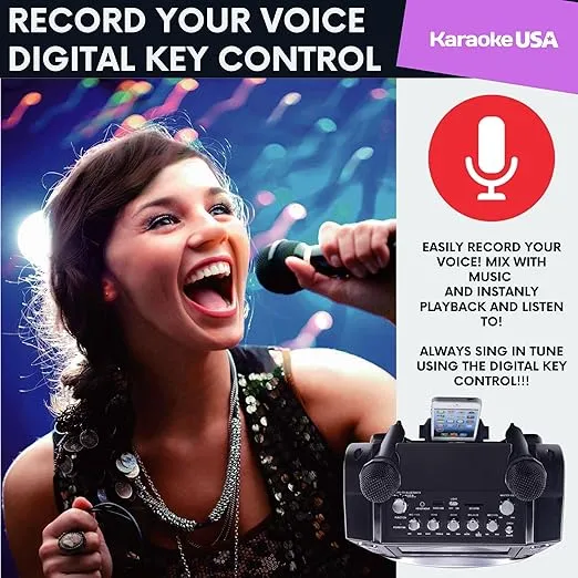 Karaoke USA GF946 GF946 DVD/CD+G/MP3+G Bluetooth 35-Watt Karaoke System with 7-Inch TFT Digital Color Screen, LED Lights, HDMI Output, and 2 Microphones (Black)