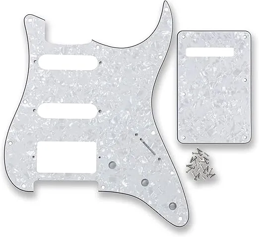 BexGears 11 Hole HSS Pickguard Scratch Plate Guitar BackPlate Set for Standard Guitar Part (4Ply White Pearl)