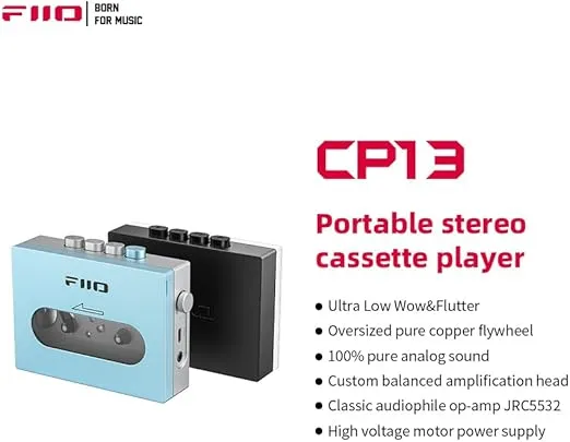 FiiO CP13 Portable Cassette Tape Player with 3.5mm Earphone Jack, Ultra-Low Wow&Flutter, Powered by Type-C or Lithium Battery (Sky Blue)