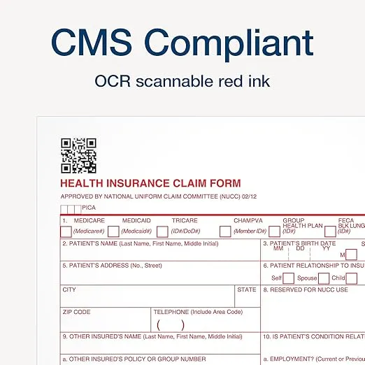 TOPS Health Insurance Claim Forms for Laser Printer, 8.5 x 11 inches, 500 Sheets per Pack (50126RV)