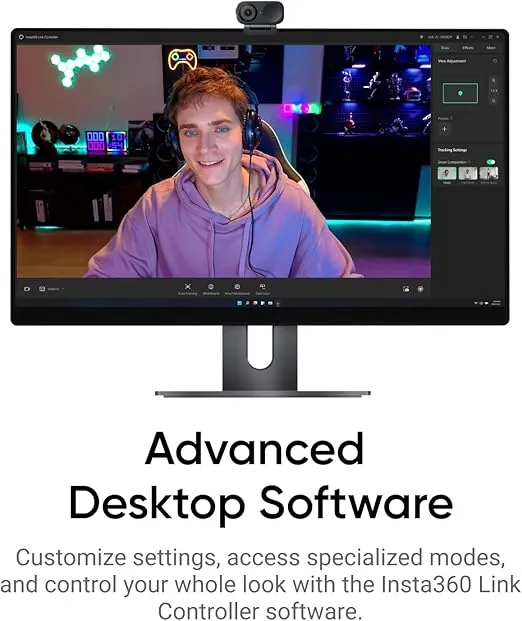 Insta360 Link 2C - 4K Webcam for PC/Mac, 1/2" Sensor, Auto Framing, HDR, AI Noise-Canceling Mic, Gesture Control for Streaming, Video Calls, Gaming, Works with Zoom, Teams, Twitch & More