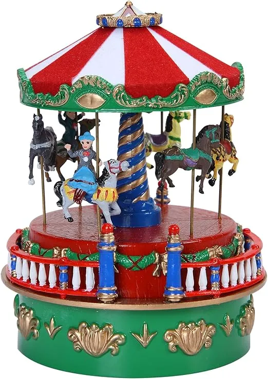 Mr. Christmas Mini Animated Musical Carousel Christmas Decoration, Plays Jingle Bells 5-Inch