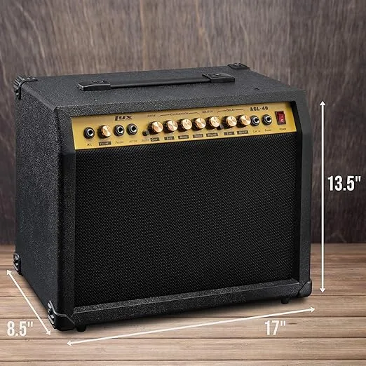 LyxPro 40 Watt Electric Guitar Amplifier | Combo Solid State Studio & Stage Amp with 8” 4-Ohm Speaker, Custom EQ Controls, Drive, Delay, ¼” Passive/Active/Microphone Inputs, Aux in & Headphone Jack