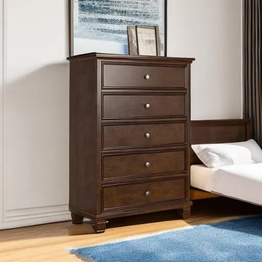 Signature Design by Ashley Danabrin Traditional 5 Drawer Chest for Bedroom, Dark Brown